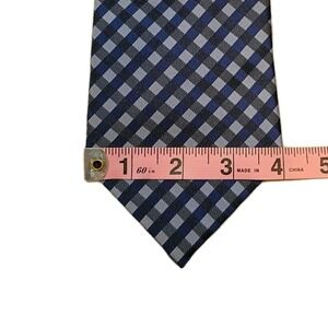 Kai Long‎ Luxury Tie Blue Gray Plaid Pattern Woven Silk Necktie 4"